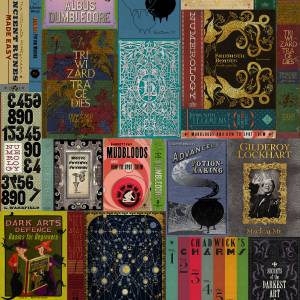 10m roll of deluxe wallpaper featuring over thirty Wizarding World book covers from the ‘Harry Potter’ film series.