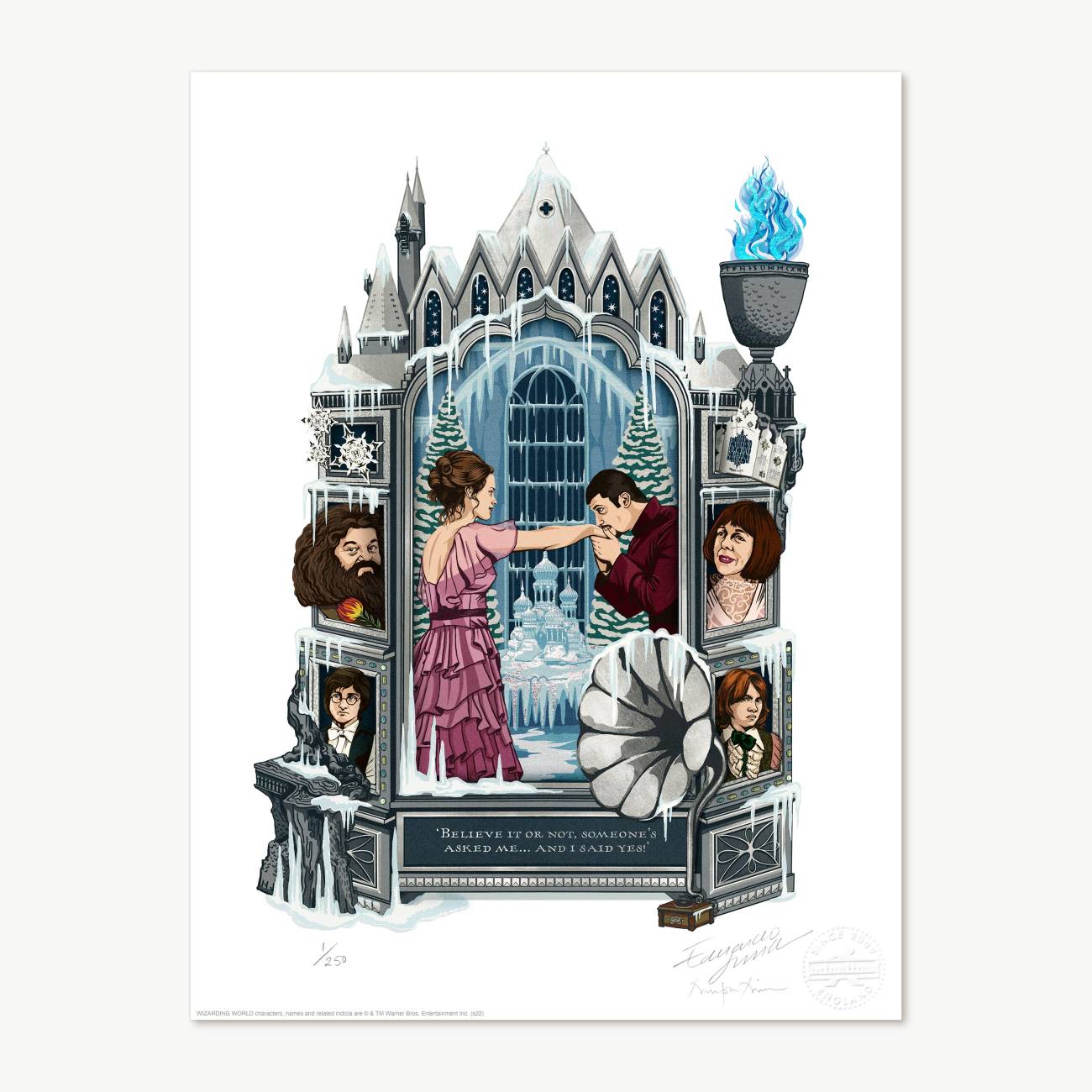 Magical Moments art print featuring the moment Hermione Grangers dazzles at the Yule Ball, in an iconic film scene from ‘Harry Potter and the Goblet of Fire’.