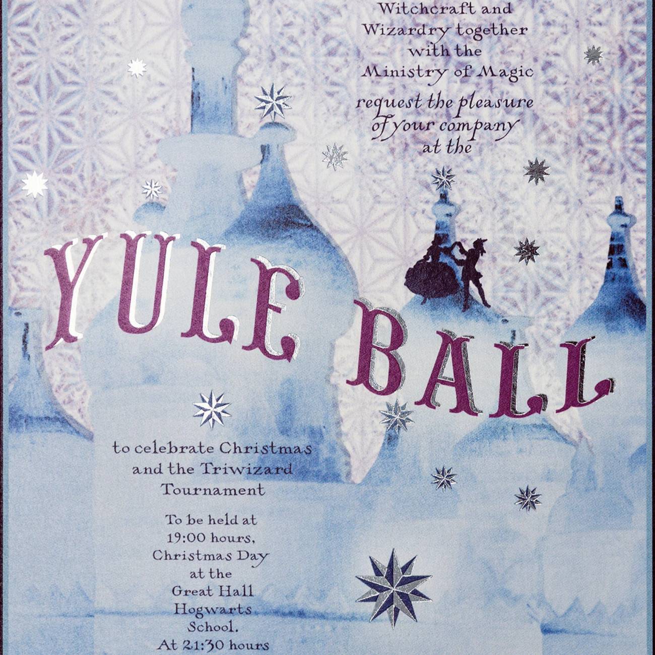 Notecard featuring the Yule Ball Poster, inspired by the authentic graphic prop for the film 'Harry Potter and the Goblet of Fire'.
