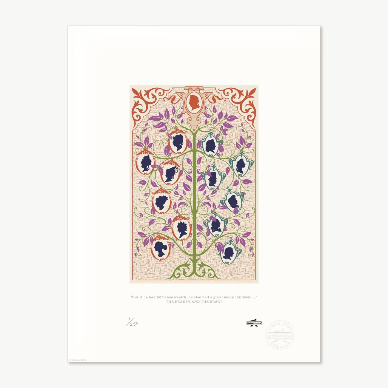 MinaLima Classics 'The Beauty and the Beast' limited edition art print featuring an illustration of Beauty's family tree.