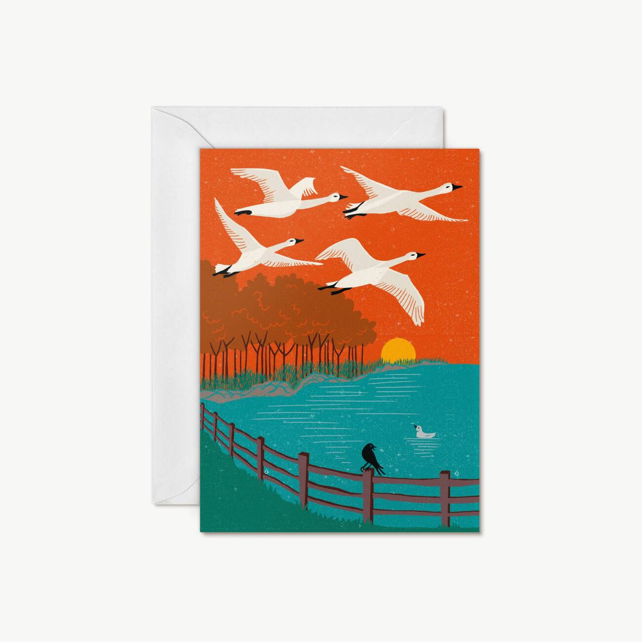 MinaLima Classics 'The Little Mermaid and Other Fairy Tales' notecard 'A Flock of Birds' with white envelope