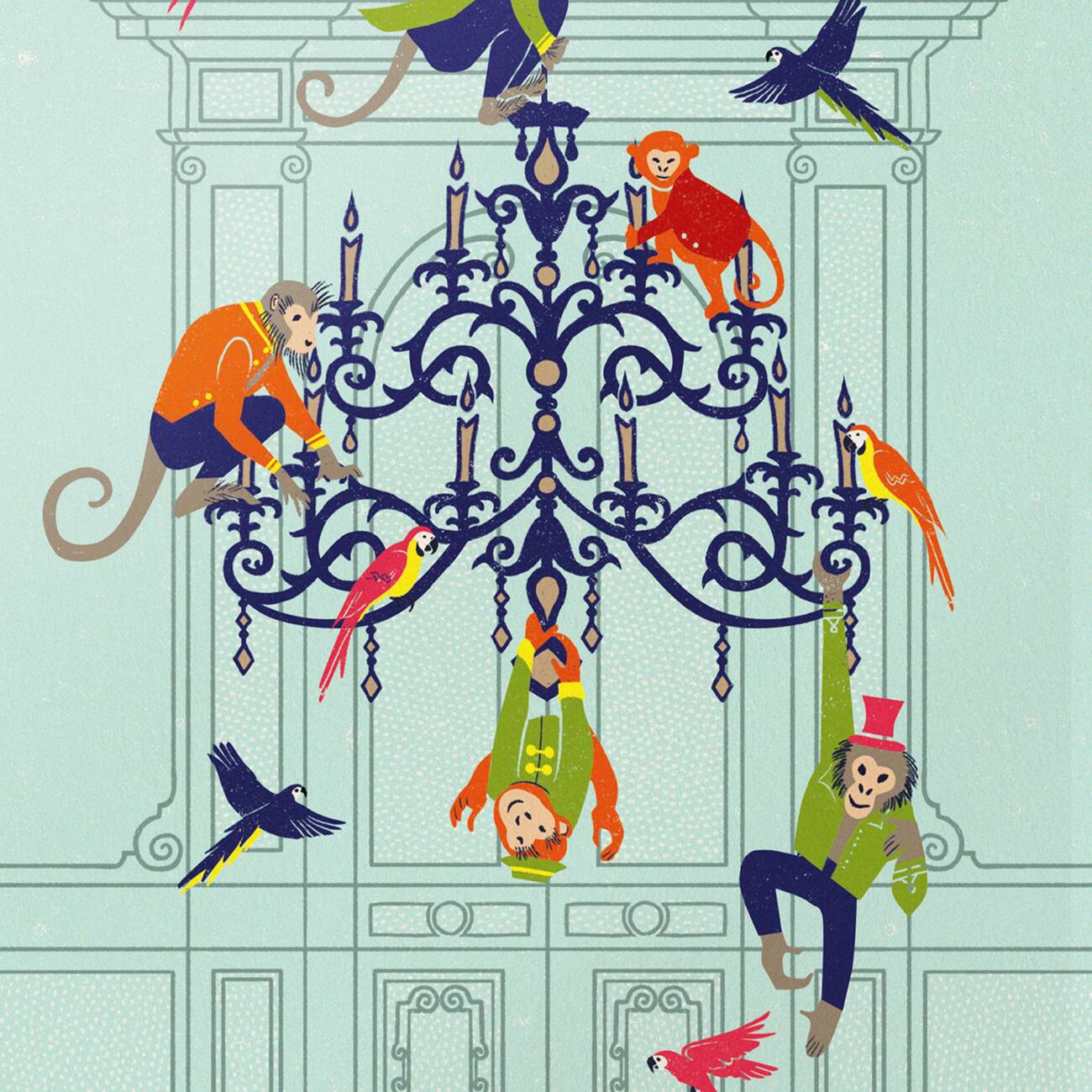 MinaLima Classics 'The Beauty and the Beast' 'A Troop of Monkeys' notecard (detail).